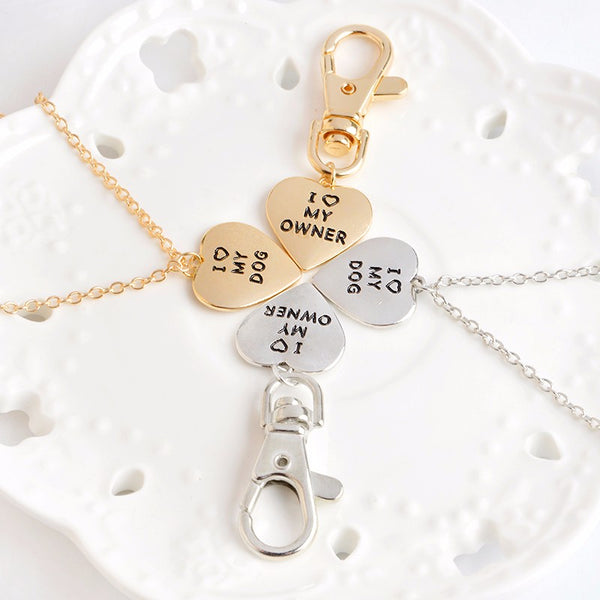 2 piece set I Love My Dog Necklace & I Love My Owner Love Key Chain - Kay&P