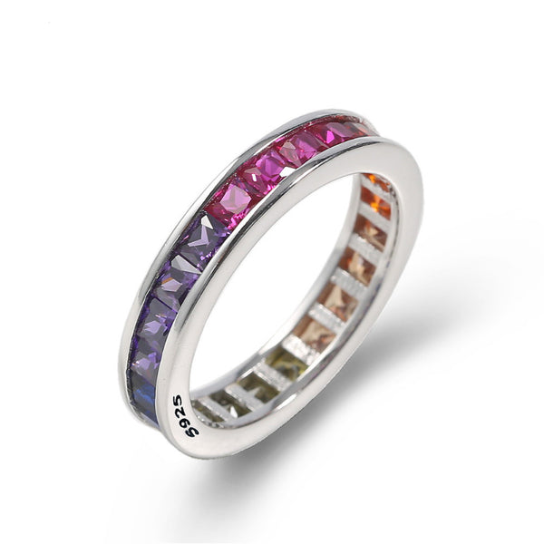 Rainbow 925 Sterling Silver Eternity Band Ring - Kay&P