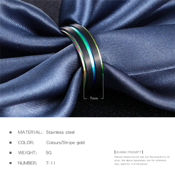 LGBT Mens Black Rainbow Feature Ring - Kay&P