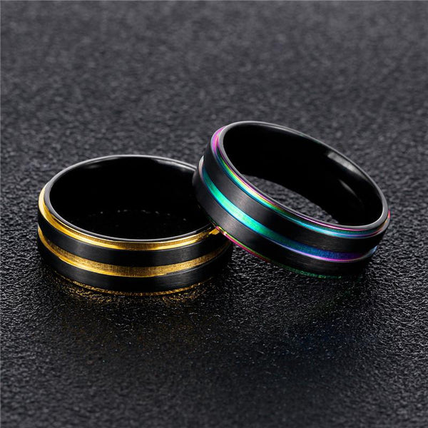 FREE LGBT Mens Black Rainbow Feature Ring - Kay&P