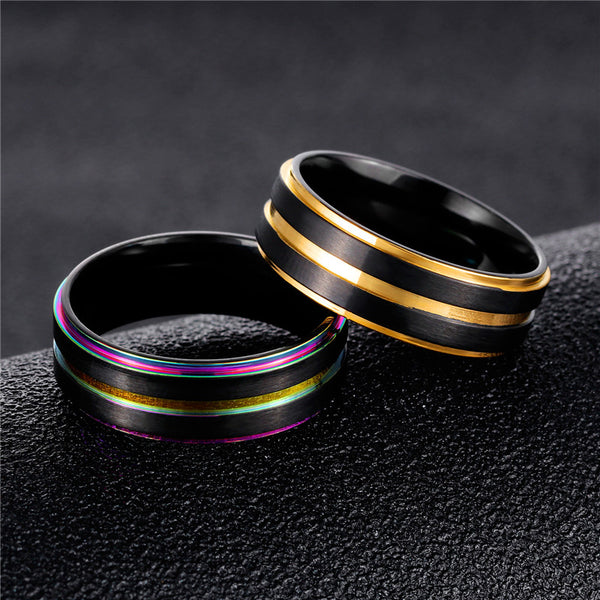 LGBT Mens Black Rainbow Feature Ring - Kay&P