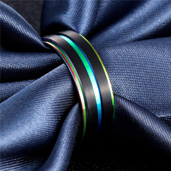 LGBT Mens Black Rainbow Feature Ring - Kay&P