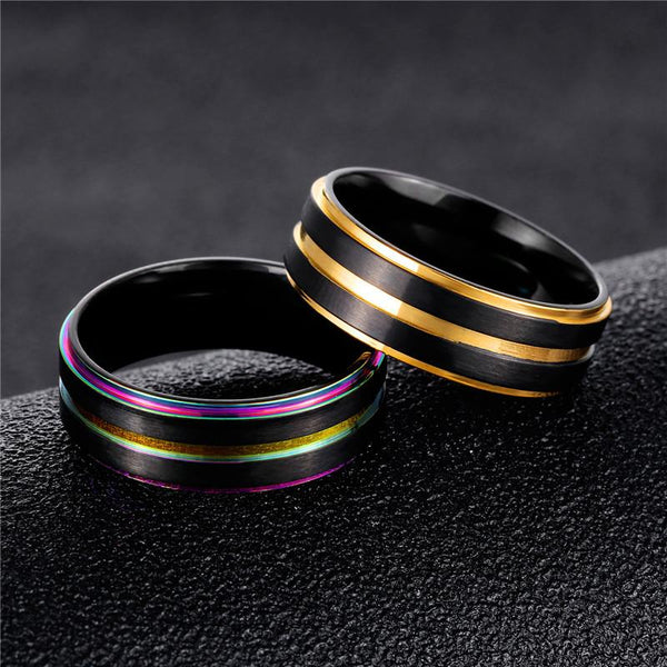 FREE LGBT Mens Black Rainbow Feature Ring - Kay&P