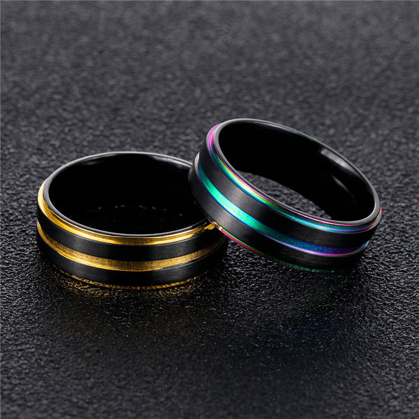 LGBT Mens Black Rainbow Feature Ring - Kay&P