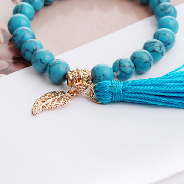 Turquoise Feather Bead Bracelet - Kay&P