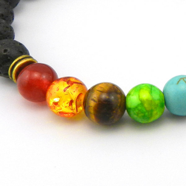 Multi-toned 7 Beads with Natural Lave or Wood Chakra Bracelet - Kay&P