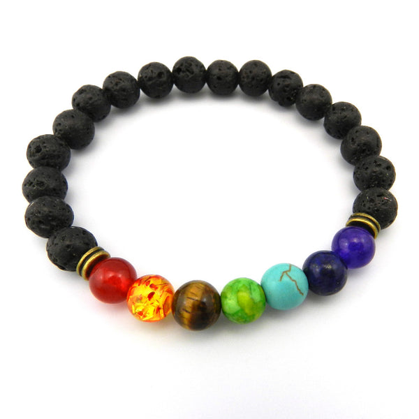 Multi-toned 7 Beads with Natural Lave or Wood Chakra Bracelet - Kay&P