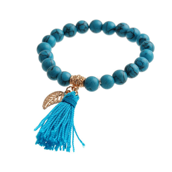 Turquoise Feather Bead Bracelet - Kay&P