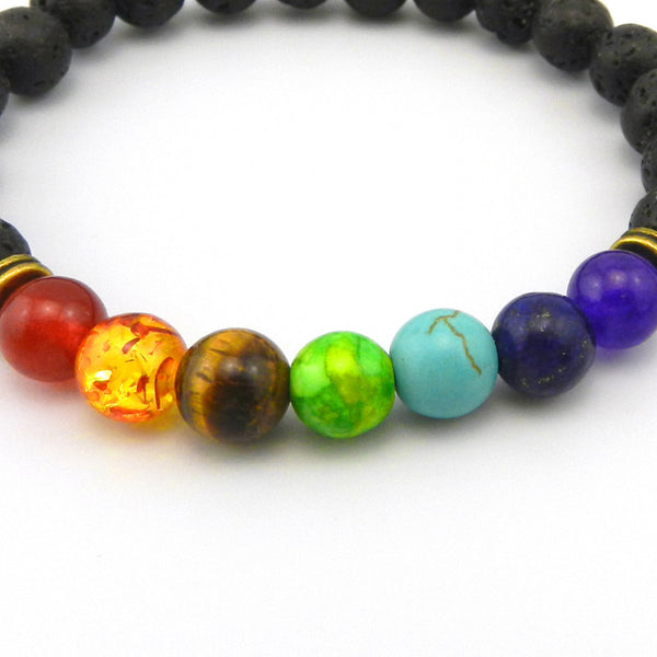 Multi-toned 7 Beads with Natural Lave or Wood Chakra Bracelet - Kay&P