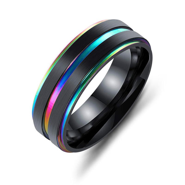 FREE LGBT Mens Black Rainbow Feature Ring - Kay&P