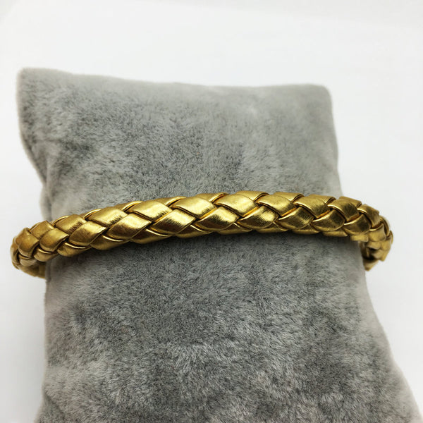 Gold Leather Bracelet With Rainbow Stainless Steel Clasp - Kay&P