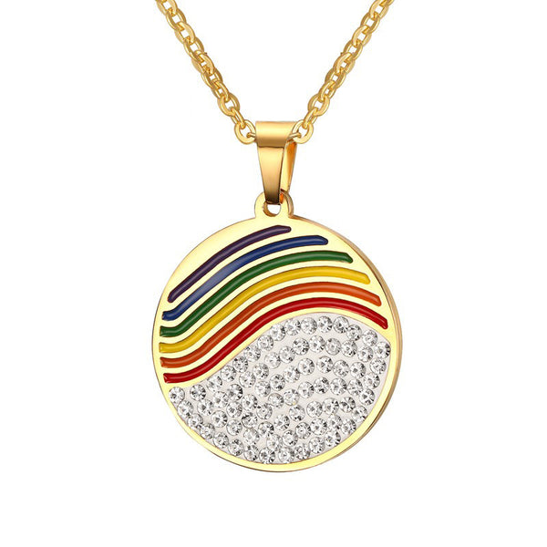 Circle Rainbow Waves With Rhinestones Necklace - Kay&P