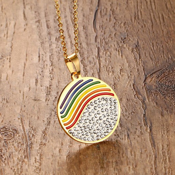 Circle Rainbow Waves With Rhinestones Necklace - Kay&P