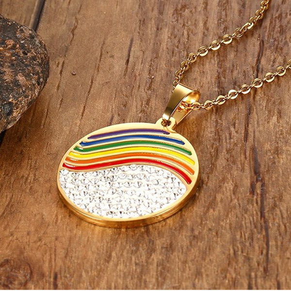 Circle Rainbow Waves With Rhinestones Necklace - Kay&P