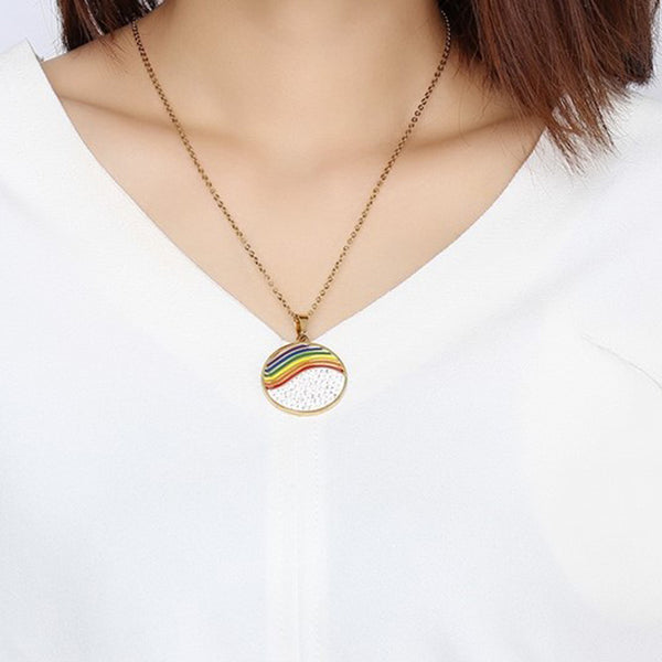 Circle Rainbow Waves With Rhinestones Necklace - Kay&P