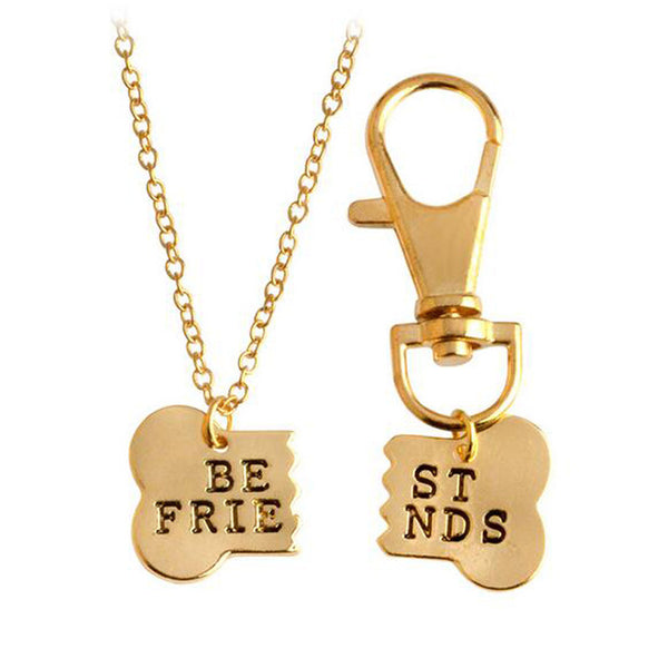 2 piece set Best Friend Bone Friendship Necklace & Key Chain - Kay&P