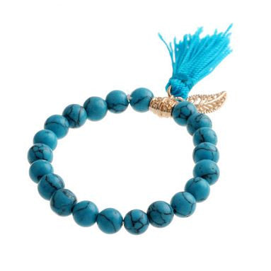 Turquoise Feather Bead Bracelet - Kay&P