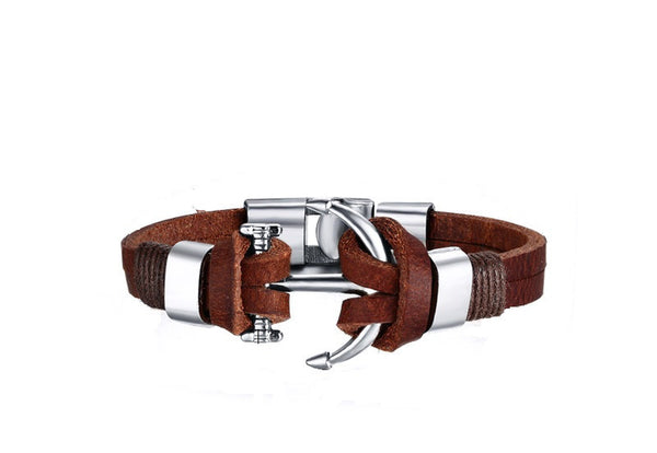 Clip Together Leather Anchor Charm Bracelet - Kay&P