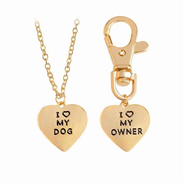 FREE 2 piece set I Love My Dog Necklace & I Love My Owner Love Key Chain - Kay&P