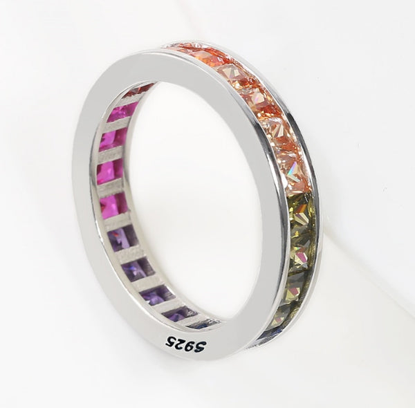 Rainbow 925 Sterling Silver Eternity Band Ring - Kay&P