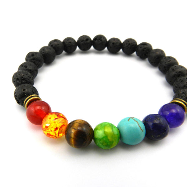 Multi-toned 7 Beads with Natural Lave or Wood Chakra Bracelet - Kay&P