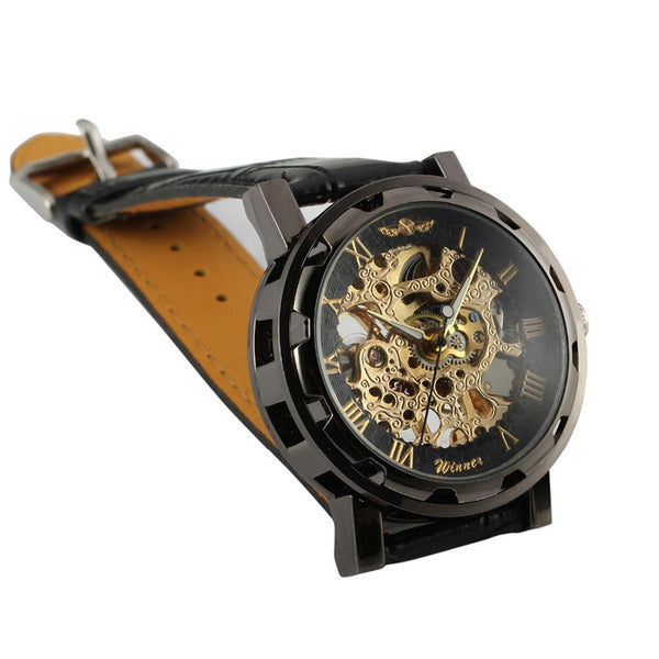 Skeleton Dial with Black Leather Watch - Kay&P