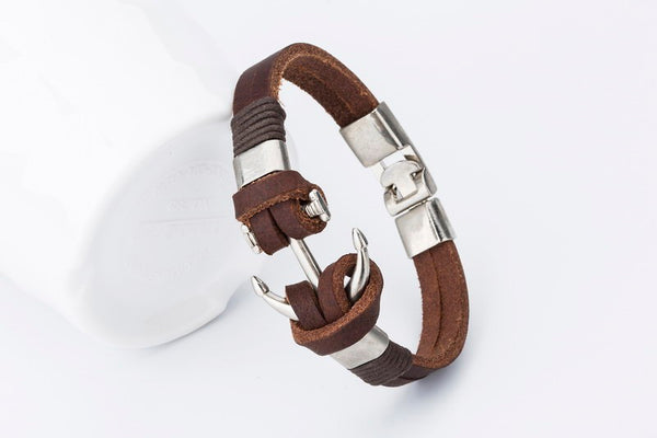Clip Together Leather Anchor Charm Bracelet - Kay&P