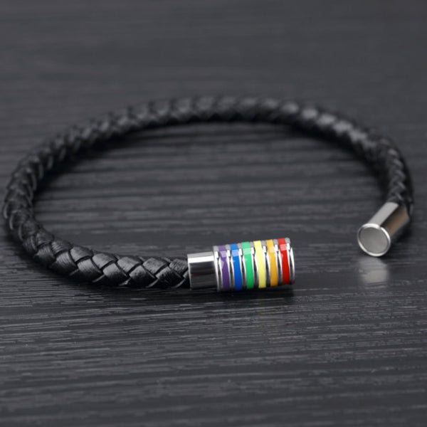 Rainbow Leather Bracelet With Stainless Steel Clasp - Kay&P