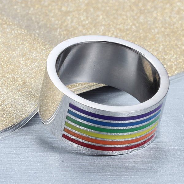 Wide Stainless Steel Rainbow Ring - Kay&P