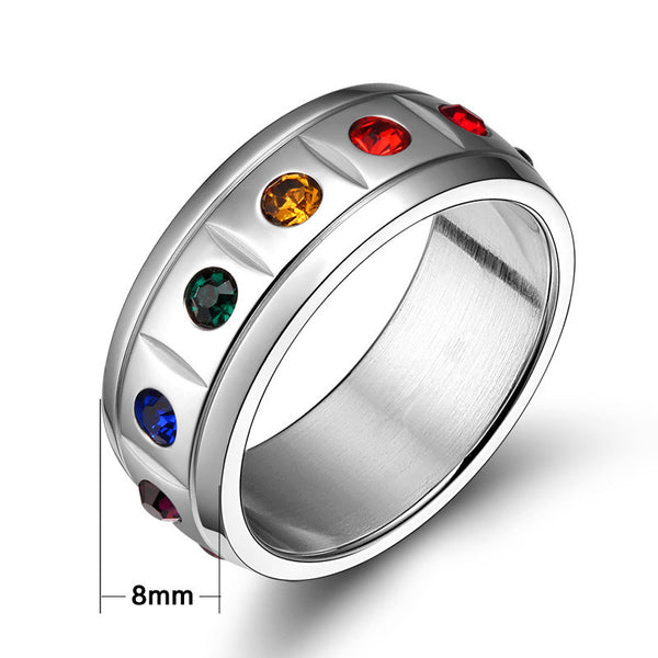 Stainless Steel Rainbow Crystal Gem Ring - Kay&P