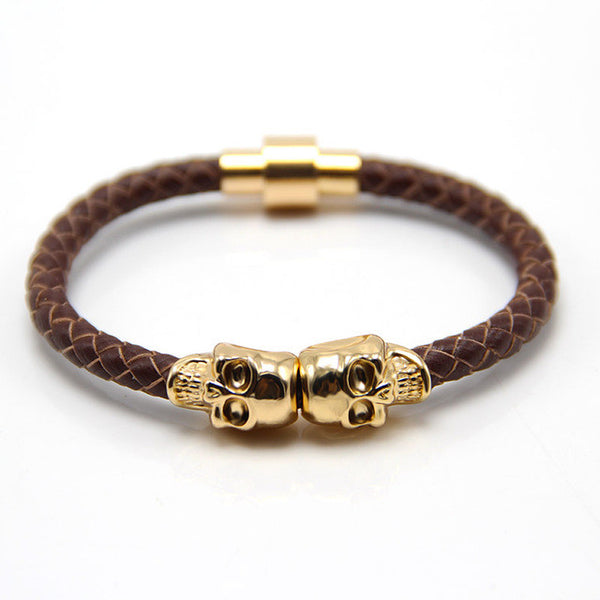Leather Braided Bracelet with Skulls - Kay&P