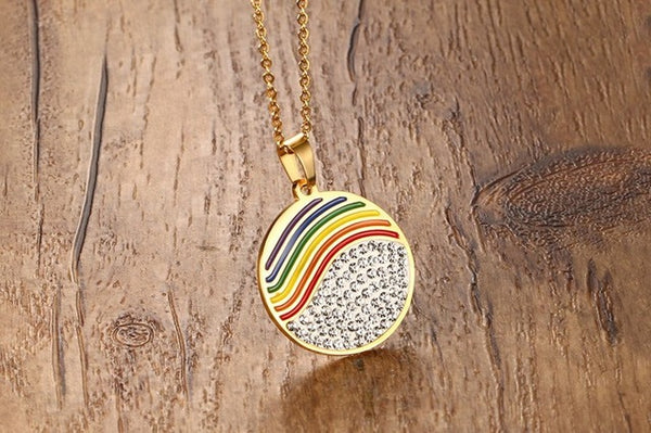 Circle Rainbow Waves With Rhinestones Necklace - Kay&P