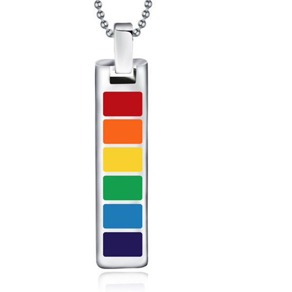 Stainless Steel Rainbow Bar Pendant Necklace - Kay&P