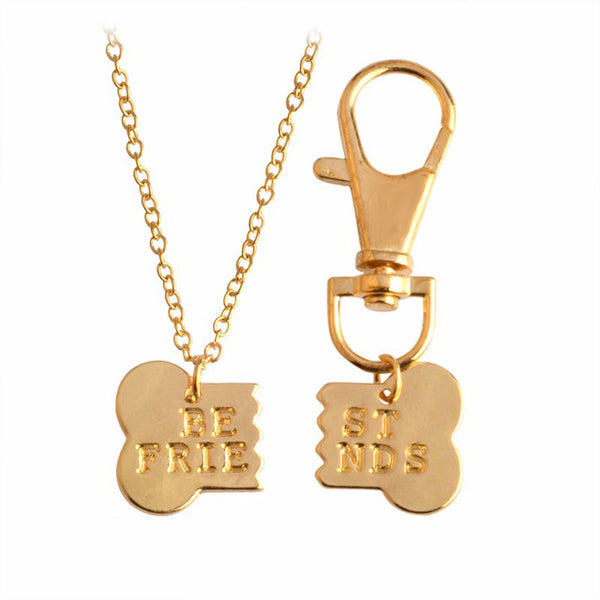 2 piece set Best Friend Bone Friendship Necklace & Key Chain - Kay&P