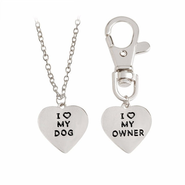 2 piece set I Love My Dog Necklace & I Love My Owner Love Key Chain - Kay&P