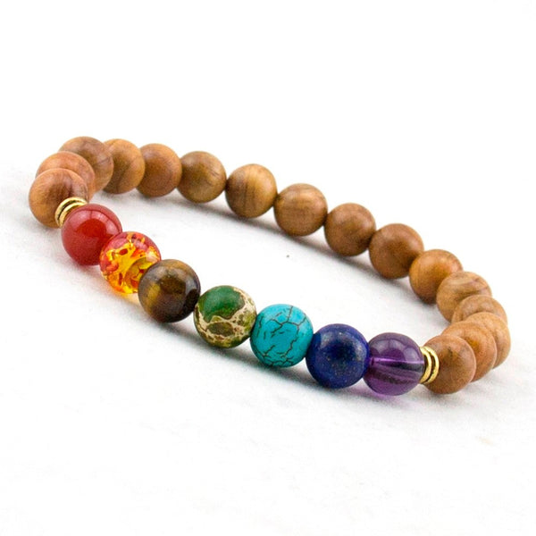 Multi-toned 7 Beads with Natural Lave or Wood Chakra Bracelet - Kay&P